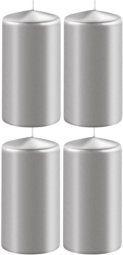 Enlightening Candles Cilinderkaars stompkaars - 4x - zilver - D6 x H15 cm - 58 branduren - Dikke kaarsen - Voor kandelaar of plateau
