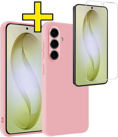 Hoesje - Met Screenprotector - Geschikt voor Samsung Galaxy S26 - Sterk & Shockproof - Back Cover - Siliconen Case - Telefoon Hoes - Telefoonhoesjes - Lichtroze