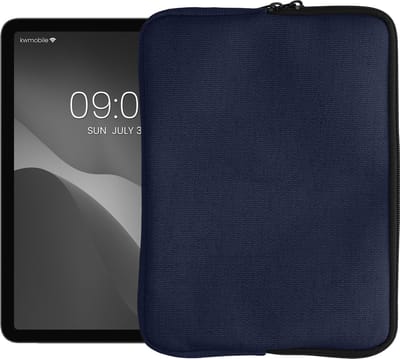 kwmobile universele tablet hoes geschikt voor 9,7"-11" Tablet hoesje - Canvas cover voor tablets 25,6 x 18,1 cm - Tablet sleeve met rits - In donkerblauw