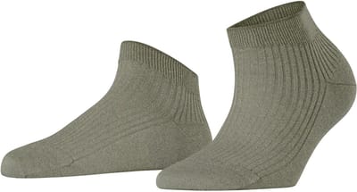 FALKE Shiny Rib kort eenkleurig viscose sneakersokken enkelsokken dames groen - maat 35-38
