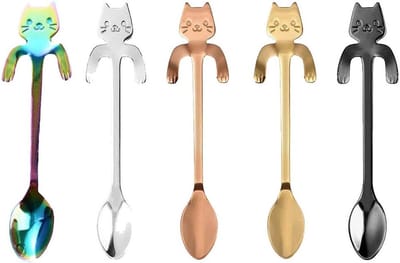 Stijlvolle Mini Kat Theelepels Set van 5 - RVS Roestvrijstalen Lepels voor Koffie, Thee en Desserts in Diverse Kleuren