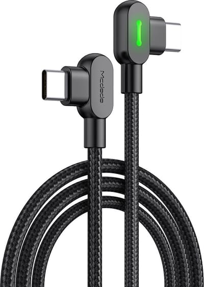 Mcdodo - 2 Meter USB C naar USB C Kabel - Snellader - 90° Haakse Aansluiting - 60W - Zwart