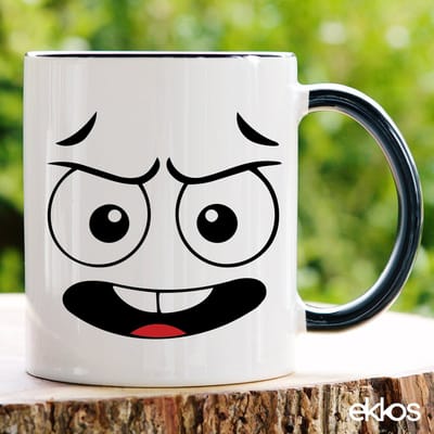 Ekkos Smiley / Grappig Gezicht Koffiemok - Grappige Mok - Zwart Oor - 325ml - Cadeau Tip - Kado voor Kind / Man - Origineel Cadeautje
