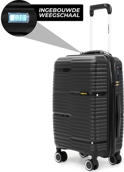 Fourota Handbagage Koffer met Weegschaal – Nooit Overbagage – TSA Slot – 56x35x22 – Lichtgewicht – 360° Wielen – Zwart