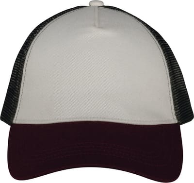Native Spirit Ecologische unisex truckerpet met 5 panelen NS035 - Ivory / Dark Cherry / Organic Khaki - One size