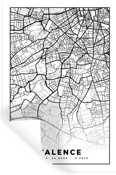 Muurstickers - Sticker Folie - Talence - Kaart - Plattegrond - Frankrijk - Stadskaart - Zwart wit - 20x30 cm - Plakfolie - Muurstickers Kinderkamer - Zelfklevend Behang - Zelfklevend behangpapier - Stickerfolie