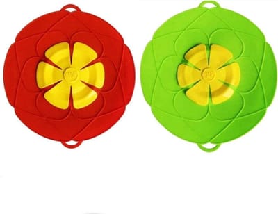 2 stuks - Siliconen spatdeksel - anti-lekdeksel - Overloopbescherming - Kookanti-lekdeksel - Stofdicht potdeksel - Keukengerei - 26 cm - Groen/Rood