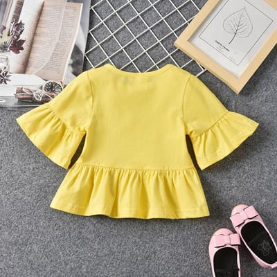 T-shirt d'été à manches courtes pour filles, Vêtements d'été pour femmes, Haut pour enfants 110 yellow