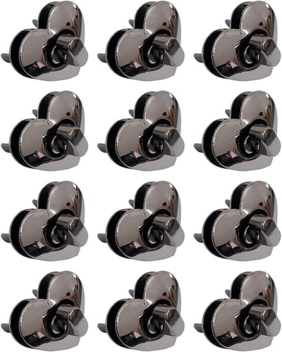 12 Stuks Hartvormige Draai Sluitset voor Cadeau Dozen, Fotoboeken en Leren Tassen - Zwart