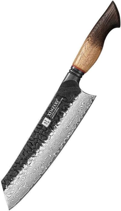 XinZuo Koksmes Bunka Damascus – X06 Mo Series – 21 cm – Gebrand Eiken Handvat – Professioneel Keukenmes