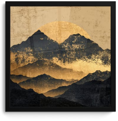 Poster in lijst - Fotolijst 40x40 cm - Posters - Gouden Bergen bij Maanlicht - Posterlijst zwart - Decoratie - Wanddecoratie woonkamer - Muurdecoratie slaapkamer