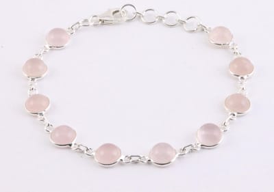 Fijne zilveren schakelarmband met rozenkwarts