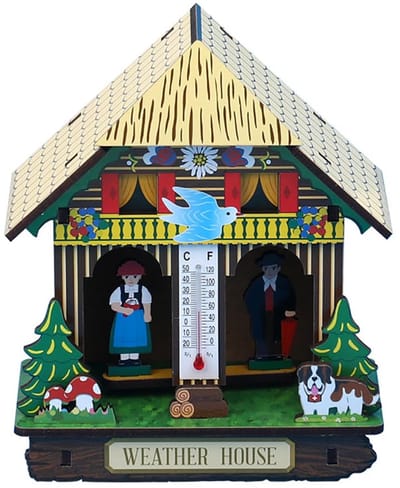 Analoog Weerhuis Hout - Weerhuisje Weerstation - Weersvoorspelling Tonen - Met Thermometer Hygrometer - 14 cm Hoog - Houtkleur
