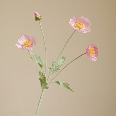 Klaproos 4-koppig - roze - zijden bloemen - 3 stelen - onderhoudsvrij - 55 cm - kunstbloemen