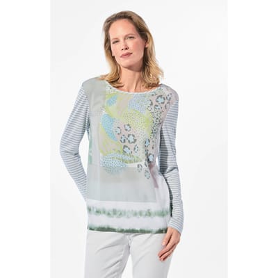 Blouseshirt met patronenmix - grijsgroen / gedess. - Gr. 38 van Goldner Fashion