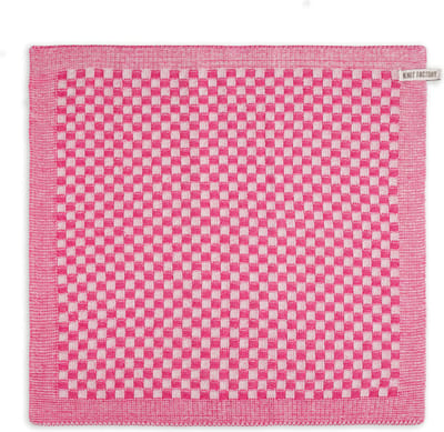 Knit Factory Gebreide Keukendoek - Keukenhanddoek Cubes - Geblokt motief - Handdoek - Vaatdoek - Keuken doek - Ecru/Fuchsia - Roze - Traditionele look - 50x50 cm