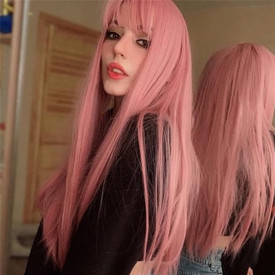 Lang Rechte Roze Cosplay Peruk met Pony voor Vrouwen - Natuurlijke Synthetische Haar voor Carnaval en Halloween Feest, 70 cm
