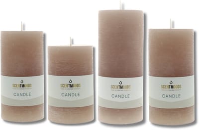 Scentmoods Rustieke Kaars Set Taupe – Set van 4 Neutrale Stompkaars en Dinerkaars voor een Rustieke Look