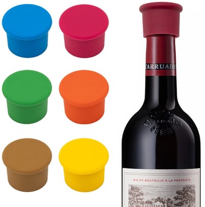 7-delige siliconen flessenstopperset, ronde flessenstoppers, herbruikbare siliconen stoppers, bierflesdoppen, geschikt voor glazen wijnflessen of bierflessen,Geel + Rosérood + Oranje + Goud + Lichtblauw + Lichtgroen + Felrood