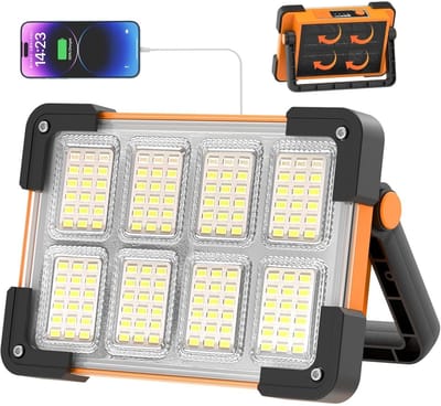 EXCITAT LED-schijnwerper - LED-werklamp - Zonne-energielamp - 4 standen - met USB-oplaadfunctie - Draagbaar - voor garage, camping, onderhouds- en noodverlichting