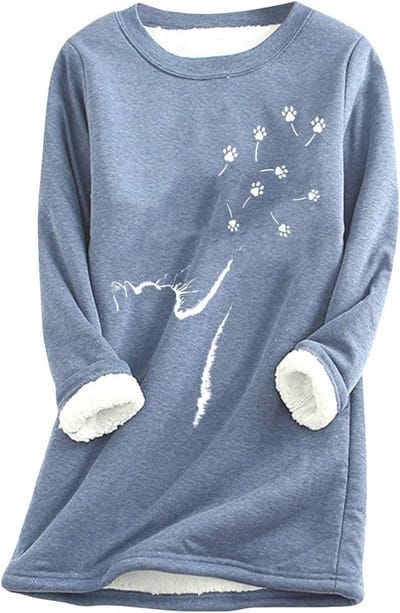 Dames Sweatshirt met Lange Mouwen | Warme Plüsch Fleece Pulli met Ronde Hals