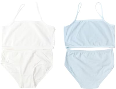 Meisjes Ondergoed Set 2-delig – Hemdje met Spaghettibandjes & Slip – 100% Katoen – Wit & Blauw – Maat 134/140 (9-11 jaar)