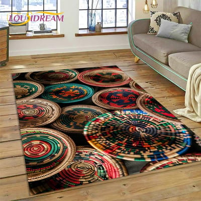 3D Ethiopië Kleurrijke Bloem Geweven Kunst Manden Mandala Vloerkleed Tapijt voor Woonkamer Slaapkamer Huisdecoratie, Antislip voor Sofa Deurmat 200x160cm( 78x62in )
