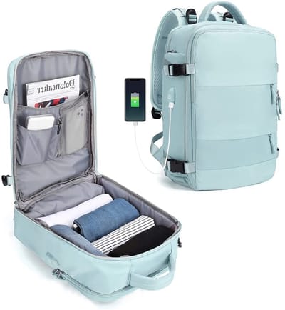 Dames Grote Reisbackpack – Handbagage Formaat, Waterdicht met USB-Oplaadpoort, Schoenencompartiment & 14” Laptopvak (Voor Reizen, Wandelen, School)