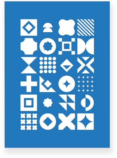 Poster 20x30 cm - Geometrische Vormen - Blauw - Wit - Abstract - Vintage - Muurdecoratie - Wanddecoratie