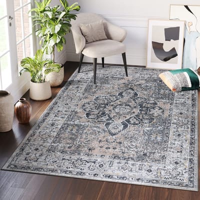 Tapiso Ritz Vloerkleed Grijs Katoen Antislip Vintage Slaapkamer Tapijt Maat- 240x340