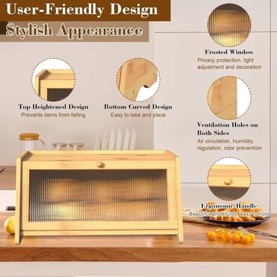 Famanu - Brood doos voor keuken aanrecht grote boerderij brooddoos brood container voor zelfgemaakte brood opslag met acryl frosted venster | Luxe opberger, modern design voor keuken en dagelijks gebruik