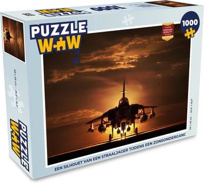 Puzzel Een silhouet van een straaljager tijdens een zonsondergang - Legpuzzel - Puzzel 1000 stukjes volwassenen