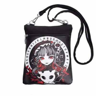 Dailygoods- Schoudertas met coole Ouija-print - Compact formaat 23 x 17 x 3 cm - Verstelbare schouderriem - Twee vakken met ritssluiting - Stijlvolle tas voor alternatieve mode - Handtas