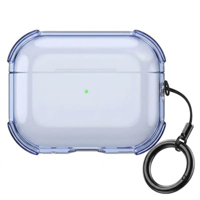 Blauw transparant hoesje voor oordopjes met sleutelring – schokbestendige beschermhoes geschikt voor AirPods Pro 3