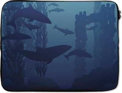 Laptophoes 15.6 inch - Dolfijnen - Oceaan - Silhouet - Laptop sleeve - Binnenmaat 37x26 cm - Zwarte achterkant