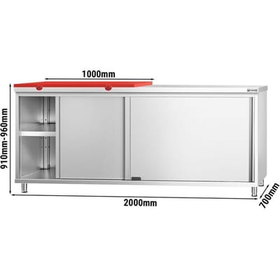 GGM Gastro Edelstahl Arbeitsschrank PREMIUM - 2000x700mm - mit Schiebetür - inkl. 1/2 Schneideplatte Rot