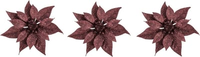 Kerstboomversiering Kerstster - 3x - 18 cm - donkerrood glitter - op clip - ornament