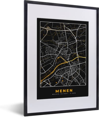 Fotolijst incl. Poster - Menen - Stadskaart - Goud - Plattegrond - Kaart - 30x40 cm - Posterlijst