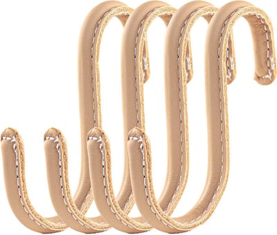 Brute Strength - Leren S-haken - Naturel - 4 stuks - Kledinghaak – Leer - kapstokhaak - Ophanghaken – handdoekhaakjes - kledinghaken