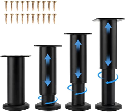 Dailygoods- Meubelpoten Set van 4 - Verstelbare Meubelbenen - Zwarte Metalen Kastpoten - Antislip en Waterdicht - Hoogwaardige Kwaliteit - Max. Belastbaarheid 300 kg