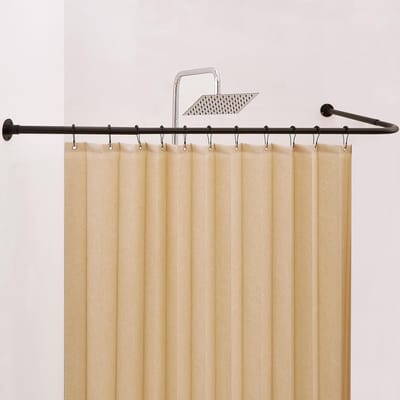 Famanu - L-vormige douchegordijnstang met plafondsteun, verstelbaar 61-134 × 61-134 cm, met 12 ringen