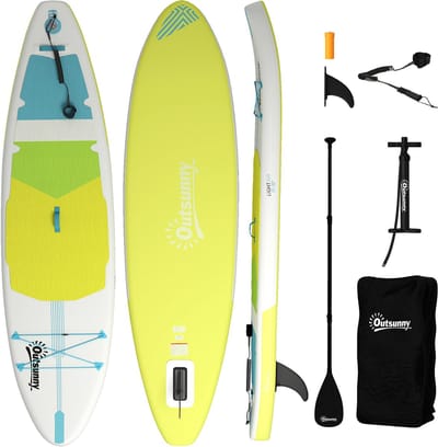 Sup Board - Surfplank - Opblaasbaar - Paddle Board - Antislipoppervlak - Vin - Verstelbare aluminiumlegering-peddel - luchtpomp - Lengte 320cm - Groen, geel