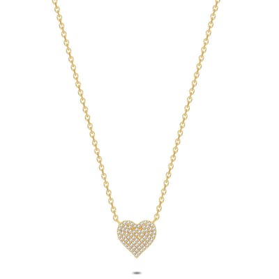 Twice As Nice Halsketting in 18kt verguld zilver, zirkonia hart 40cm+5cm