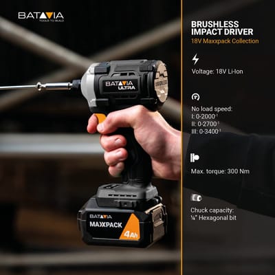 Batavia 18V Brushless Accu Slagschroevendraaier 350 Nm Incl. 2.0Ah Accu & Lader