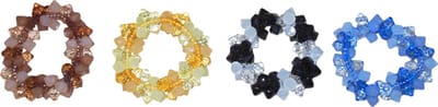 Armbanden bolletjes&diamantjes bruin-geel-zwart-blauw set van 4 stuks.