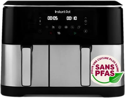 Instant Pot Vortex Dual 11L PFAS-vrije Airfryer - Dubbele mand 7L + 4L - 8-in-1 kookfuncties - EvenCrisp™ Technologie - SyncCook™ & SyncFinish™ - Snelle energiezuinige airfryer voor het hele gezin