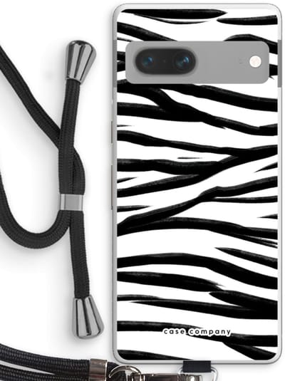 Case Company® - Hoesje met koord geschikt voor Google Pixel 7 hoesje met Koord - Zebra pattern - Telefoonhoesje met Zwart Koord - Bescherming aan alle Kanten en Over de Schermrand