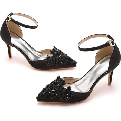 7cm Dunne Hak Grote Maat Sandalen Banket Dames Schoenen Strass Puntige Neus Hoge Hak Sandalen Satijnen Jurk Lange Rok Schoenen 43 black