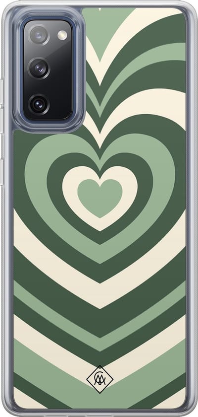 Casimoda® hoesje - Geschikt voor Samsung Galaxy S20 FE - Groen Hart Swirl - 2-in-1 case - Schokbestendig - Illustratie - Verhoogde randen - Groen, Transparant