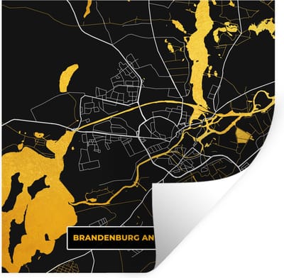 Muurstickers - Sticker Folie - Goud – Duitsland – Plattegrond – Gold – Stadskaart – Kaart – Brandenburg an der Havel - 100x100 cm - Plakfolie - Muurstickers Kinderkamer - Zelfklevend Behang XXL - Zelfklevend behangpapier - Stickerfolie